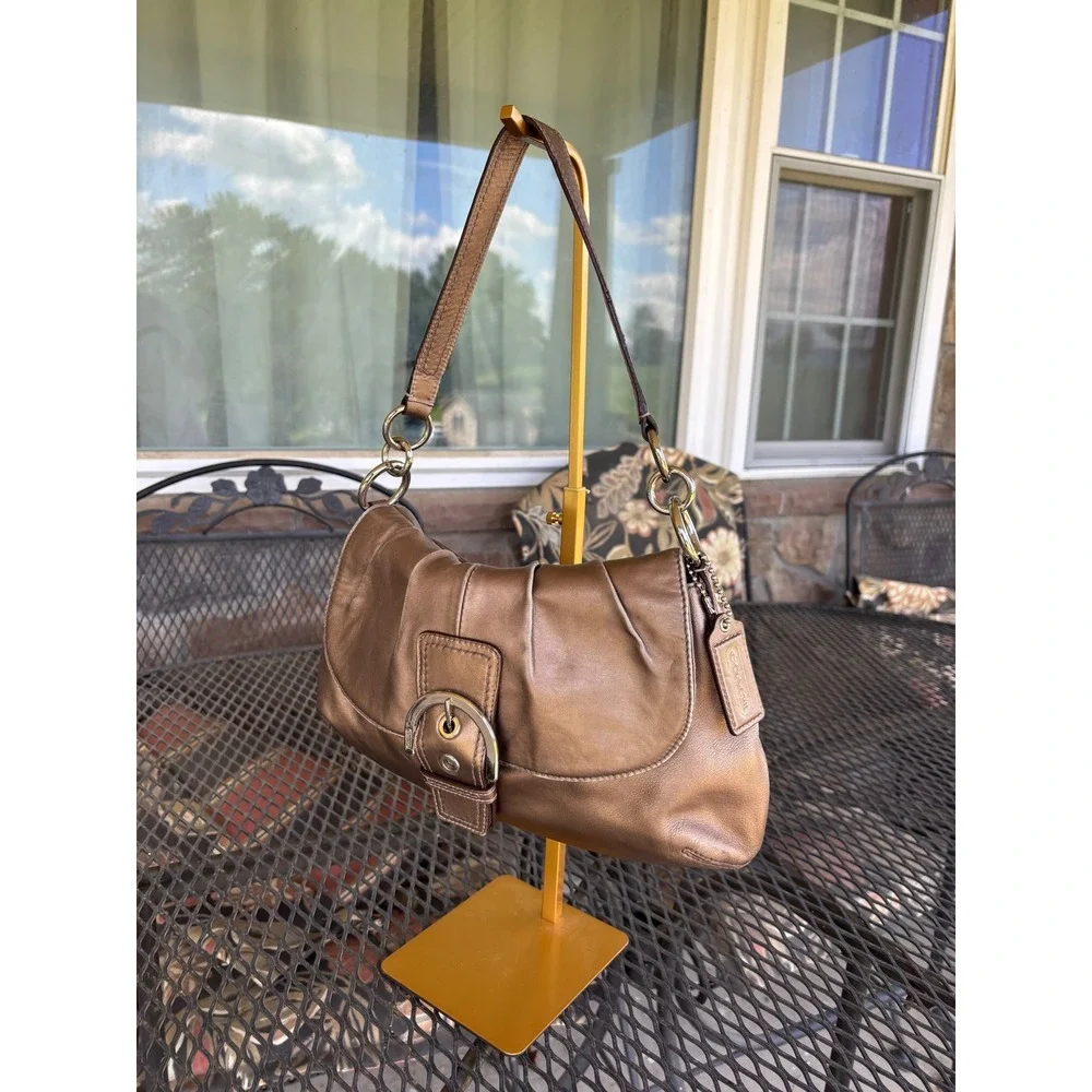 Y2K Coach Soho Pleated Flap Metallic Bronze Leather Hobo Bag F17217 Medium